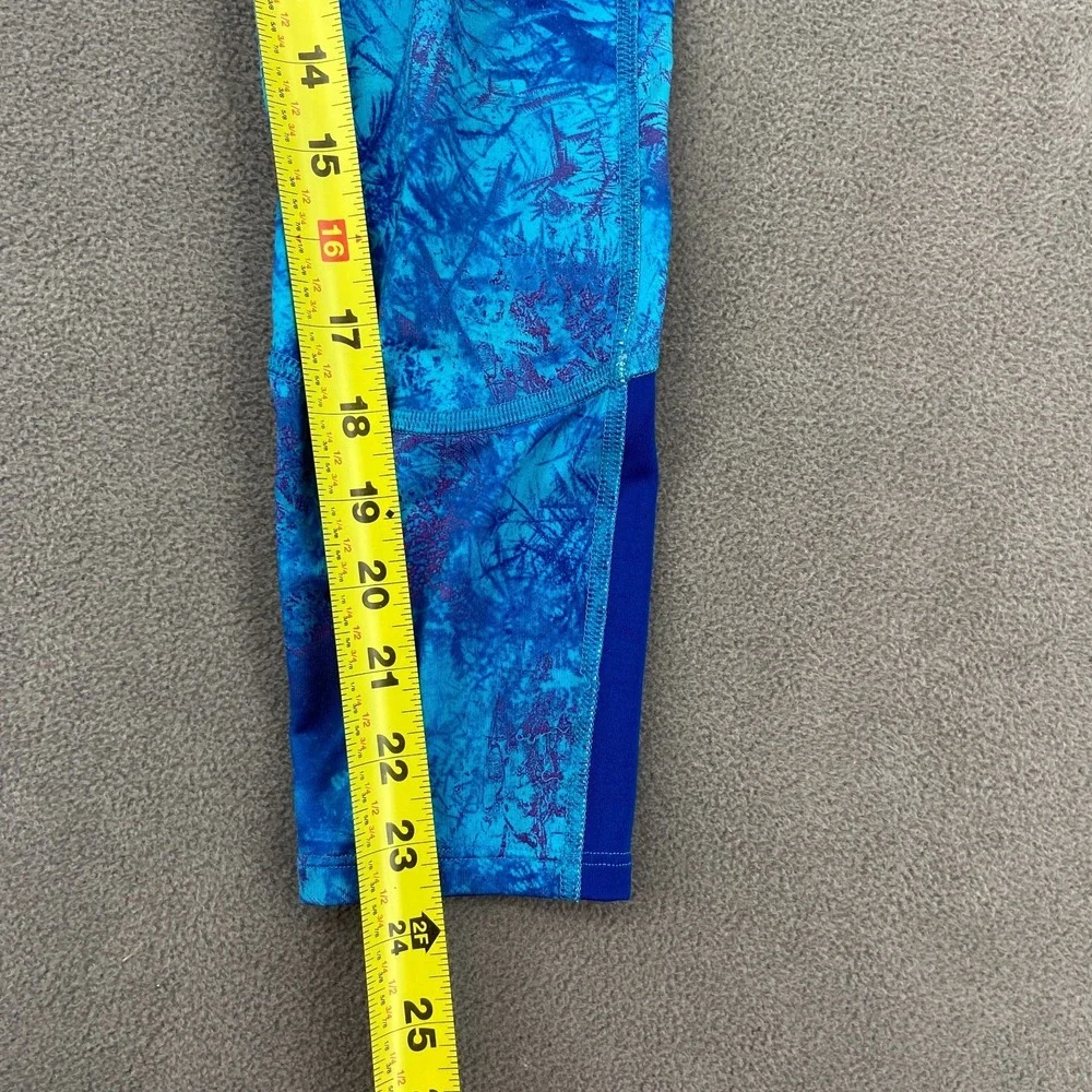 Under Armour Coldgear Leggings Youth Medium Blue Abstract Skinny Leg Athleisure